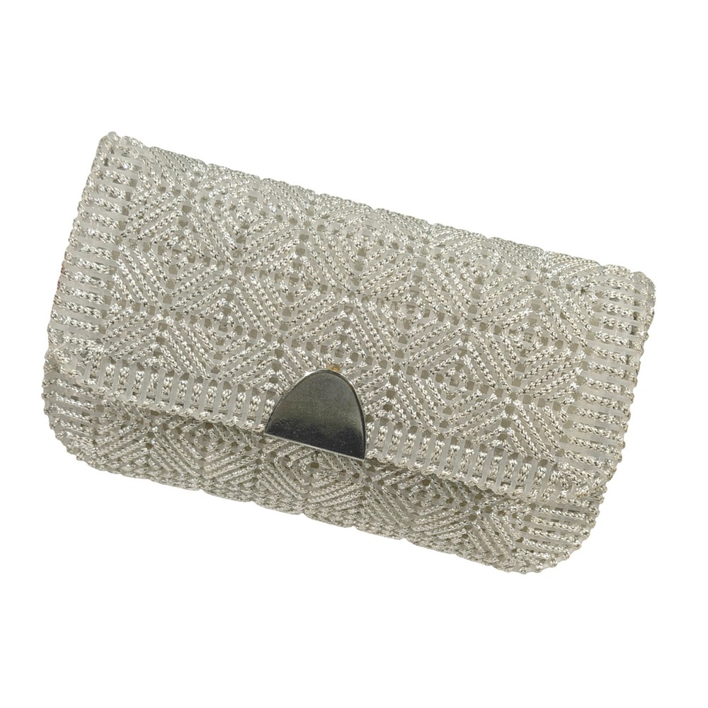 Vintage Silver Woven Clutch Evening Bag Magnetic Closure 7"